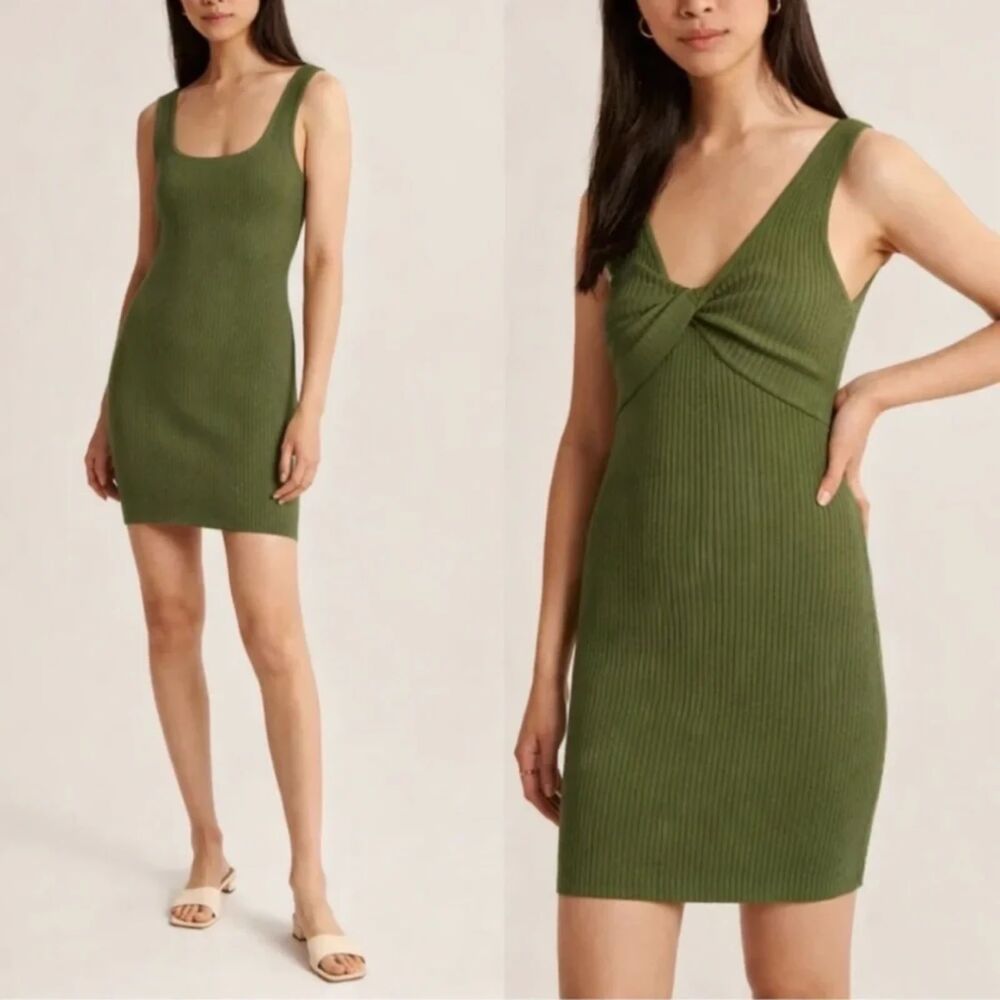 Abercrombie & Fitch Ribbed Bodycon reversible tank Dress Size Medium Olive Green - Picture 1 of 9